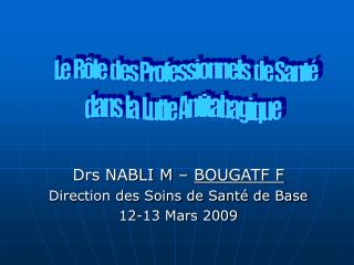 Drs NABLI M – BOUGATF F Direction des Soins de Santé de Base 12-13 Mars 2009