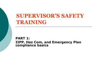 SUPERVISOR’S SAFETY TRAINING