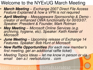 Welcome to the NYExUG March Meeting