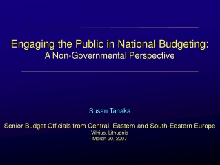 Engaging the Public in National Budgeting: A Non-Governmental Perspective