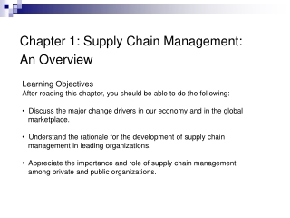 Chapter 1: Supply Chain Management:  An Overview