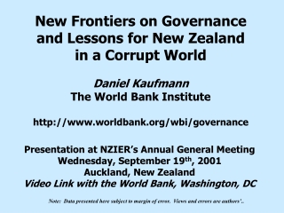 Presentation at NZIER’s Annual General Meeting Wednesday, September 19 th , 2001