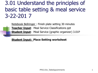 3.01 Understand the principles of basic table setting &amp; meal service 3-22-201 7