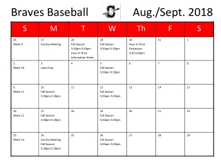 Braves Baseball                Aug./Sept. 2018