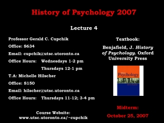 History of Psychology 2007 Lecture 4