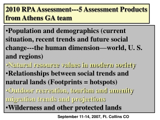 2010 RPA Assessment---5 Assessment Products from Athens GA team