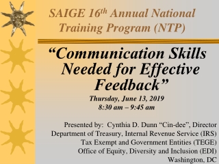 SAIGE 16 th  Annual National Training Program (NTP)