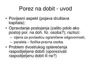 Porez na dobit - uvod