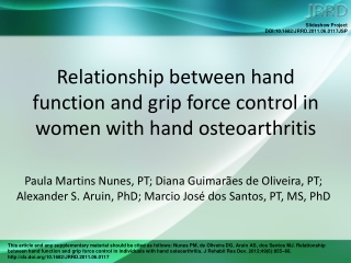 Relationship between hand function and grip force control in women with hand osteoarthritis