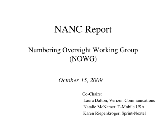 NANC Report Numbering Oversight Working Group (NOWG)