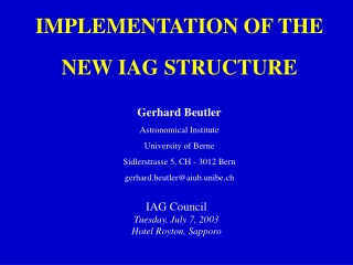 IMPLEMENTATION OF THE  NEW IAG STRUCTURE