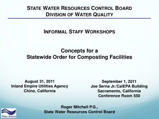 I NFORMAL  S TAFF  W ORKSHOPS Concepts for a  Statewide Order for Composting Facilities