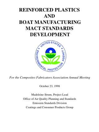 REINFORCED PLASTICS AND  BOAT MANUFACTURING  MACT STANDARDS  DEVELOPMENT