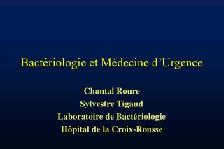 Bactériologie et Médecine d’Urgence