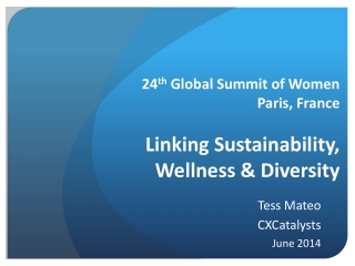 24 th  Global Summit of Women  Paris, France Linking Sustainability, Wellness &amp; Diversity