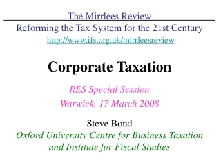 Mirrlees Review: Corporate Taxation