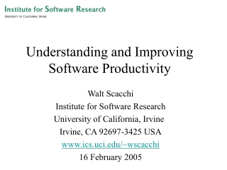 Understanding and Improving Software Productivity