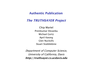 Authentic Publication The TRUTHSAYER Project