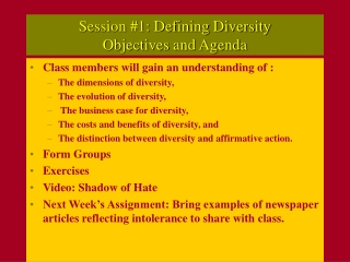 Session #1: Defining Diversity Objectives and Agenda