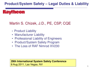 Product/System Safety – Legal Duties &amp; Liability