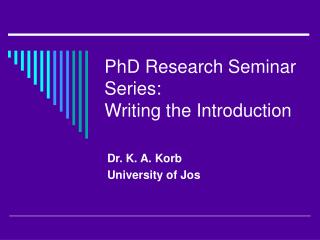 PhD Research Seminar Series: Writing the Introduction