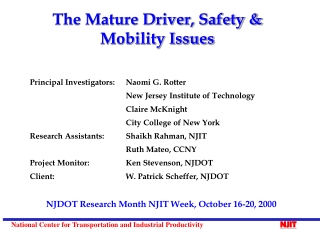 The Mature Driver, Safety &amp; Mobility Issues