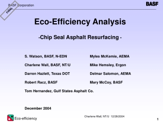 Eco-Efficiency Analysis - Chip Seal Asphalt Resurfacing  -