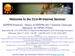 Welcome to the CLU-IN Internet Seminar