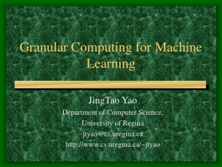 Granular Computing for Machine Learning