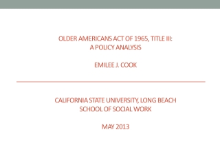 Older Americans Act, Title III—Introduction