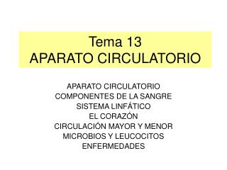 Tema 13 APARATO CIRCULATORIO