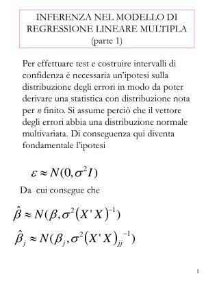 INFERENZA NEL MODELLO DI REGRESSIONE LINEARE MULTIPLA (parte 1)
