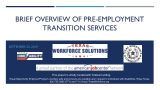 Brief OVERVIEW OF Pre-Employment TRANSITION SERVICES