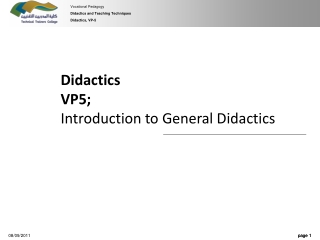 Didactics VP5;  Introduction to General Didactics