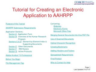 Tutorial for Creating an Electronic Application to AAHRPP