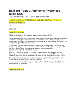 ELM 305 Topic 3 Phonemic Awareness Skills GCU