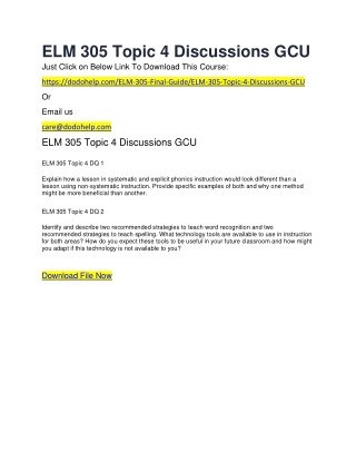 ELM 305 Topic 4 Discussions GCU