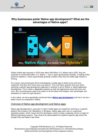 Why businesses prefer Native app development? What are the advantages of Native apps?