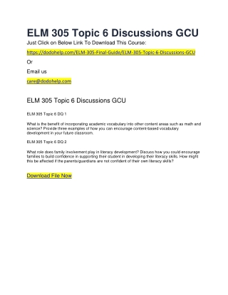 ELM 305 Topic 6 Discussions GCU