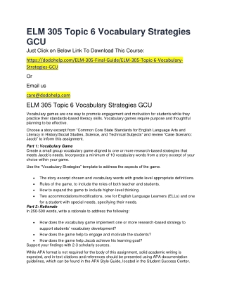 ELM 305 Topic 6 Vocabulary Strategies GCU