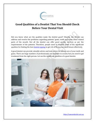 Good Qualities of a Dentist That You Should Check Before Your Dental Visit