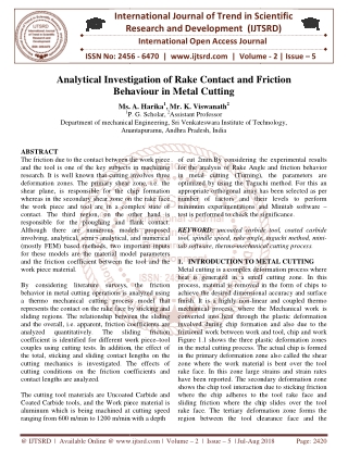 Analytical Investigation of Rake Contact and Friction Behaviour in Metal Cutting