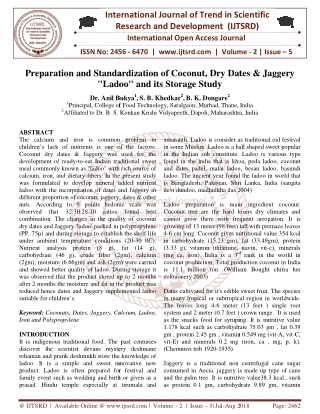 Preparation and Standardization of Coconut, Dry Dates and Jaggery Ladoo and its Storage Study