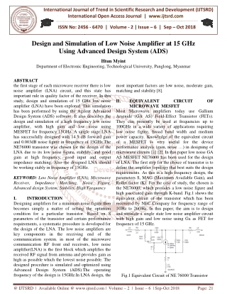 Design and Simulation of Low Noise Amplifier at 15 GHz Using Advanced Design System ADS