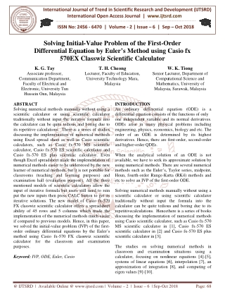 Solving Initial Value Problem of the First Order Differential Equation by Euler's Method using Casio fx 570EX Classwiz S