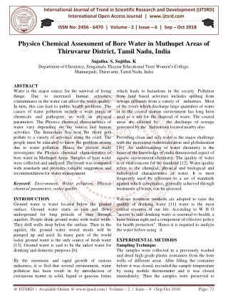 Physico Chemical Assessment of Bore Water in Muthupet Areas of Thiruvarur District, Tamil Nadu, India