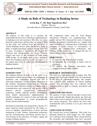 A Study on Role of Technology in Banking Sector