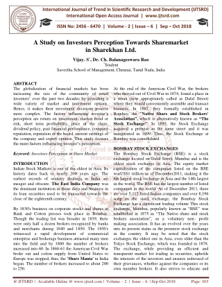 A Study on Investors Perception Towards Sharemarket in Sharekhan Ltd.