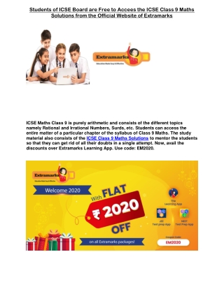 Students of ICSE Board are Free to Accees the ICSE Class 9 Maths Solutions from the Official Website of Extramarks.