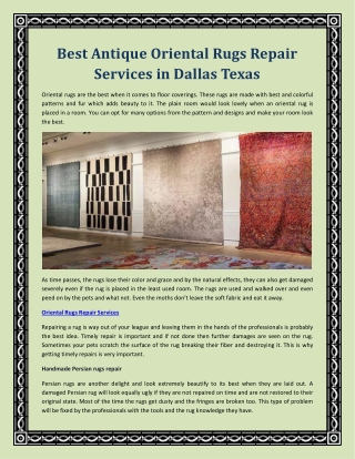 Best Antique Oriental Rugs Repair Services in Dallas Texas